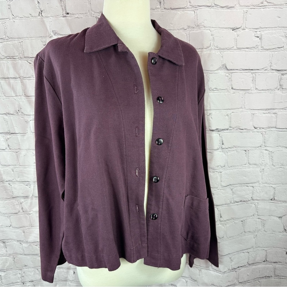 vtg Coldwater Creek Plum Linen-Cotton jacket women M utility layer casual summer